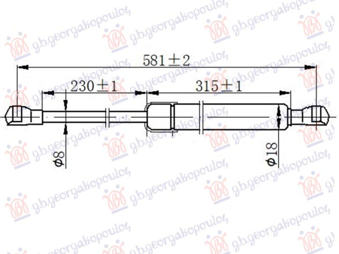 Piston me gaz për derën e bagazhit (581L-305N)