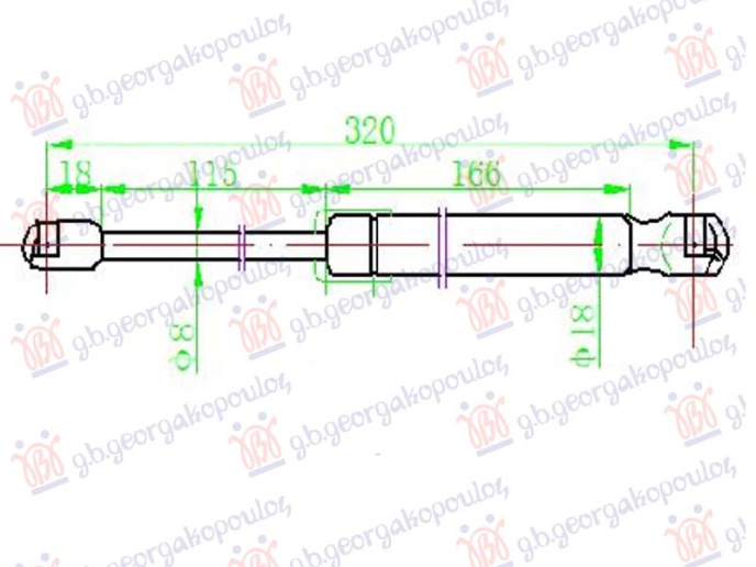 Piston me gaz për derën e bagazhit (319L-355N)