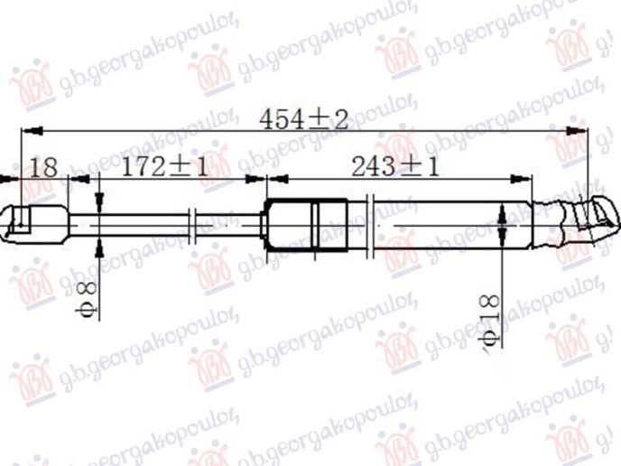 Piston me gaz për derën e bagazhit (454L-435N)