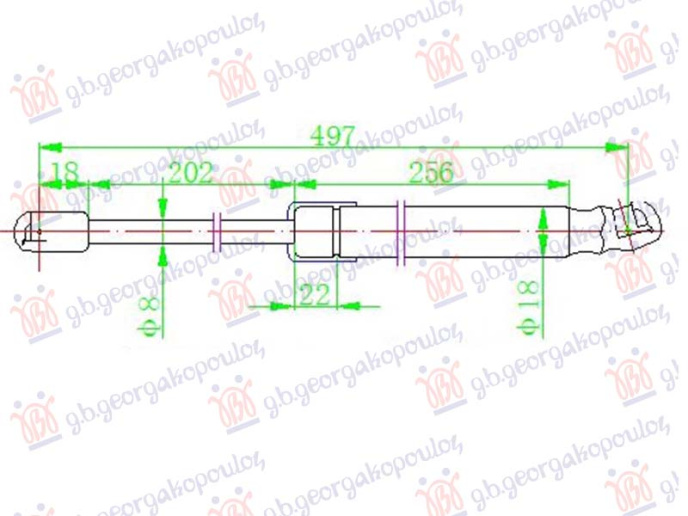 Piston me gaz për derën e bagazhit S.W. (498L-575N)