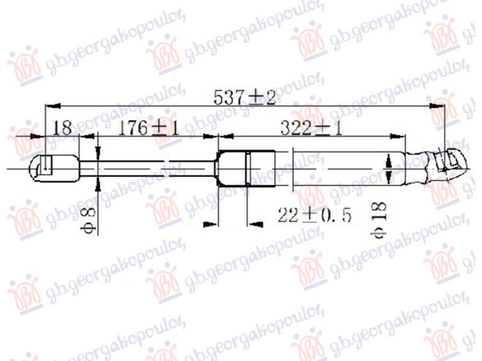Piston me gaz për derën e bagazhit (537L-575N)