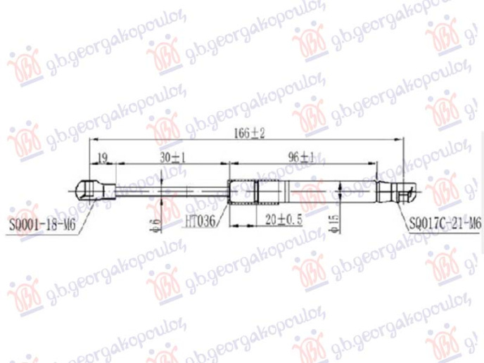 Piston me gaz për derën e bagazhit (166L-170N)