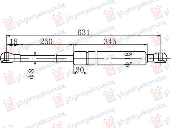 Piston me gaz për derën e bagazhit (632.5L-550N)
