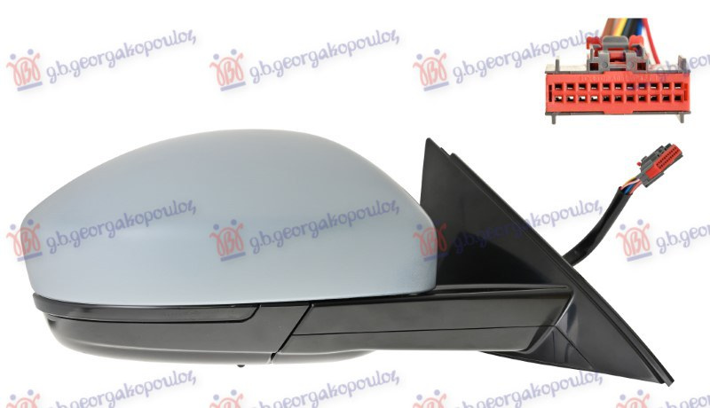 Pasqyr dere ngrohje dhe palosje elektrike gati për ngjyrosje (Me kabllo për errësim automatik) (me dritë & dritë posht pasqyrës ) (10 PIN) (A cilësia) (xham i lakuar)