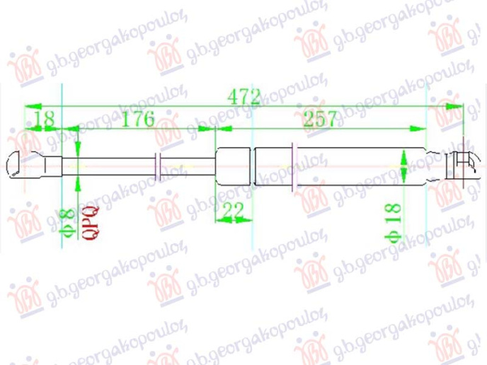 Piston me gaz për derën e bagazhit (472L-400N)