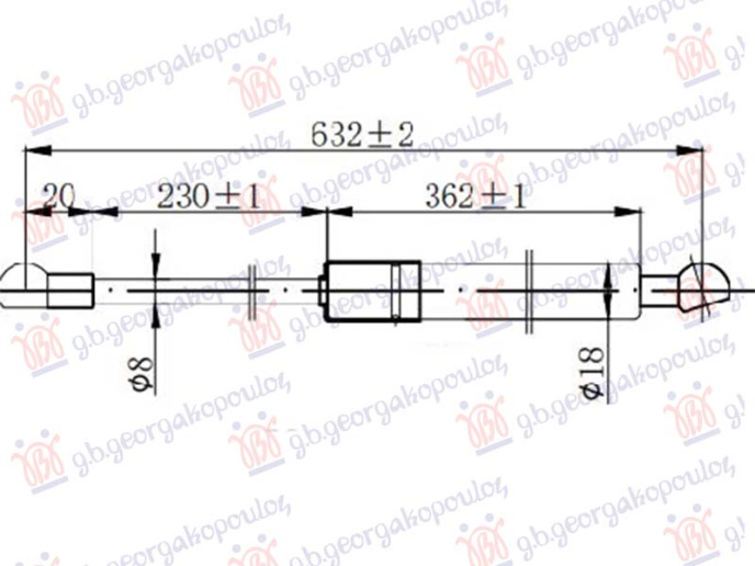 Piston me gaz për derën e bagazhit (632L-280N)