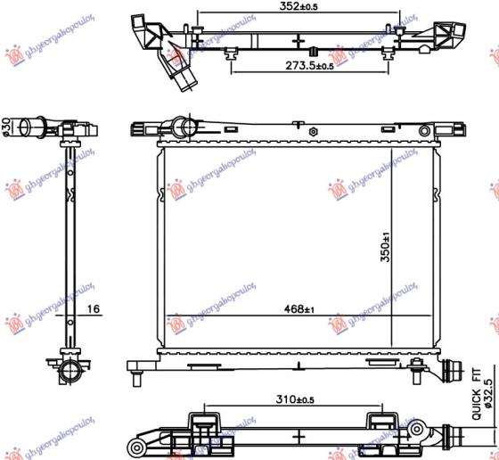 Radiator 1.0 hibrid-benzinë (350x468x16)QUICK FIT (NRF)