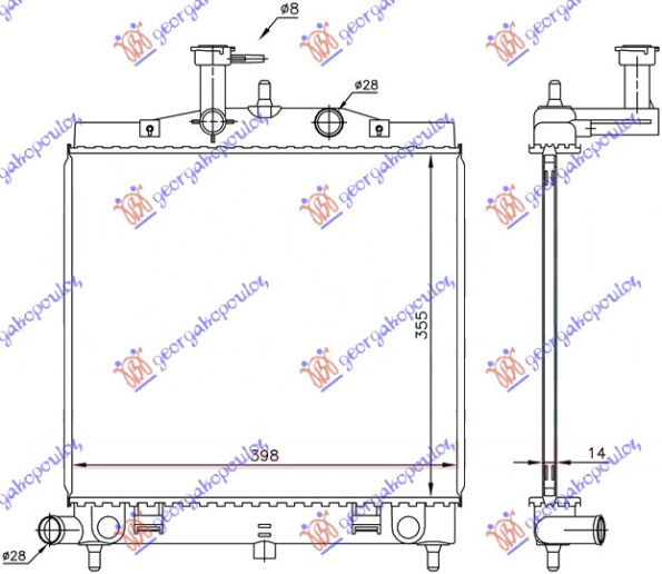 Radiator 1.0-1.1 benzinë (355x395) (NRF)