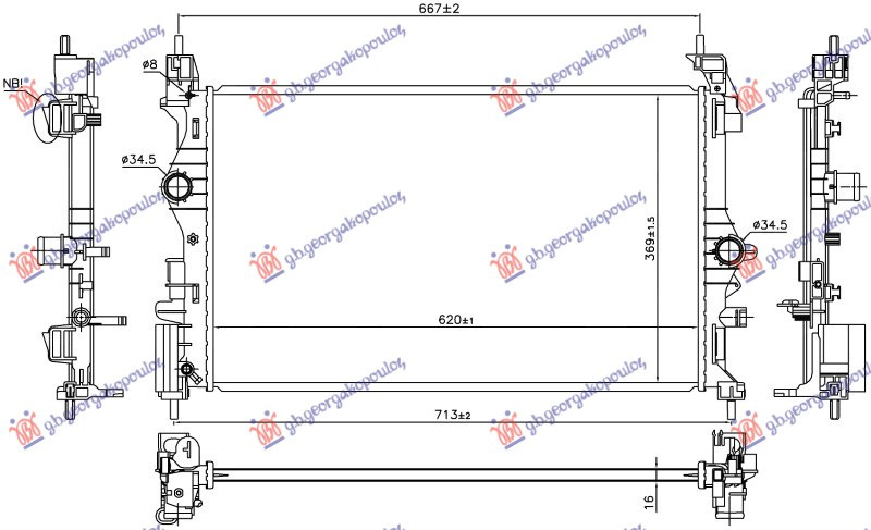 Radiator 1.0 TURBO benzinë manual (motorr B10XFL 66KW) (620x370x16) (NRF)