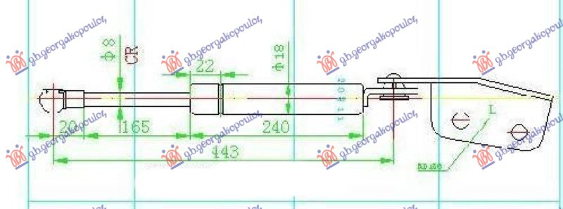 Amortizues (një) për derën e bagazhit (443L-380N)