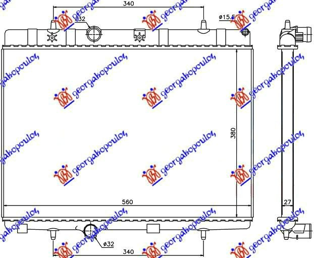 Radiator për motor benzinë/dizel (380x538) (fletë metali)