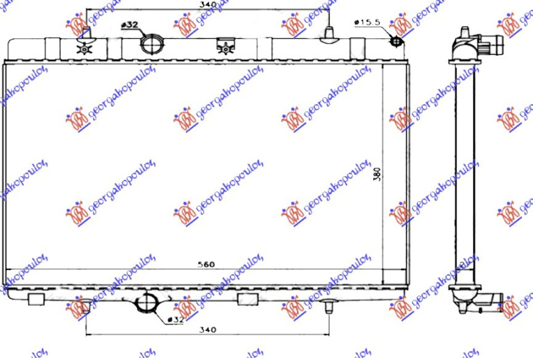 Radiator për motor benzinë/dizel (380x538) (MAHLE BEHR)