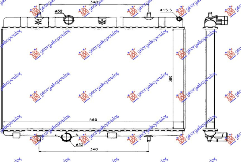 Radiator për motor benzinë/dizel (380x538) (MAHLE BEHR)