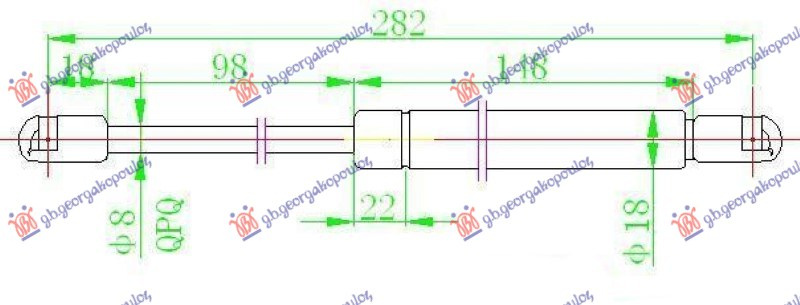 Amortizues (një) për derën e bagazhit (282L-560N)