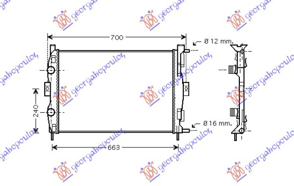 Radiator për motor 1.4-1.6 16V (me/pa kondicioner) (59x45x18)