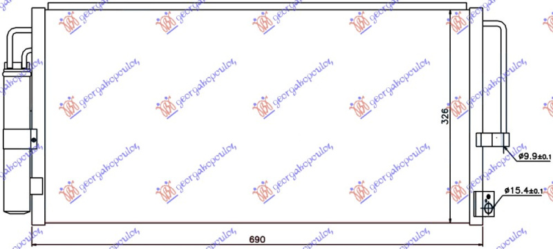 Radiator i kondicionerit 03-05 1.6-2.0-2.0T (69x32.5x1.