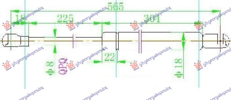 Amortizues (një) për derën e bagazhit (565L-550N)