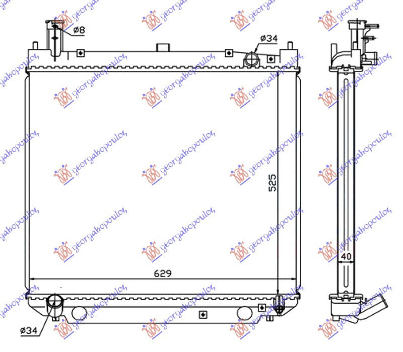 Radiator për motor 2,4 TD (52,5x62,5x48)