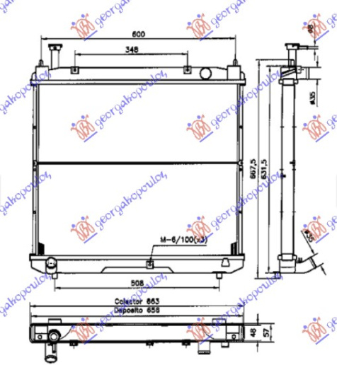 Radiator për motor 2,4dizel (52,5x62,5x26) 95-01
