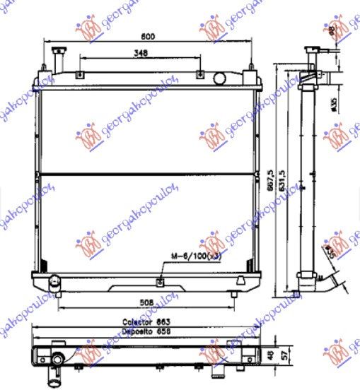 Radiator për motor 2,4dizel (52,5x62,5x26) 95-01