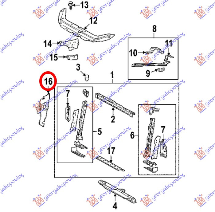 Mbajtës për radiatorin për motor plastik vertikal