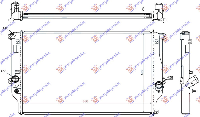 Radiator për motor 2.2 D4D dizel (me/pa kondicioner) (marsh manual) (668x409) (KOYO)