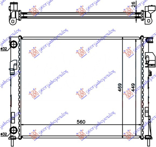 Radiator për motor 2.0i benzinë - 1.9 DTi dizel (560x450x23)