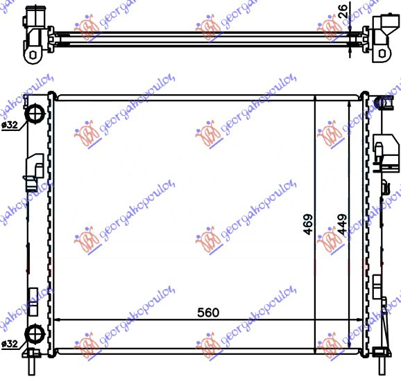 Radiator për motor 2.0i benzinë - 1.9 DTi dizel (560x450x23)