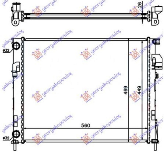 Radiator për motor 2.0i benzinë - 1.9 DTi dizel (560x450x26) (fletë metali)
