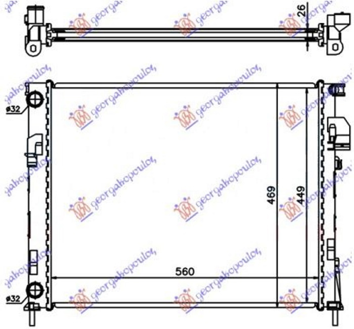 Radiator për motor 2.0i benzinë - 1.9 DTi dizel (560x450x26) (fletë metali)