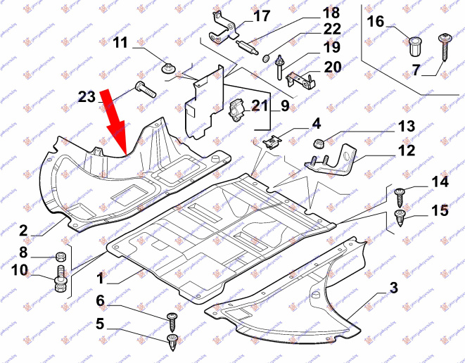 Mbrojtje/kapak nën motor e plastikës / anësore