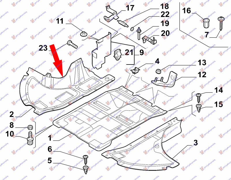 Mbrojtje/kapak nën motor e plastikës / anësore