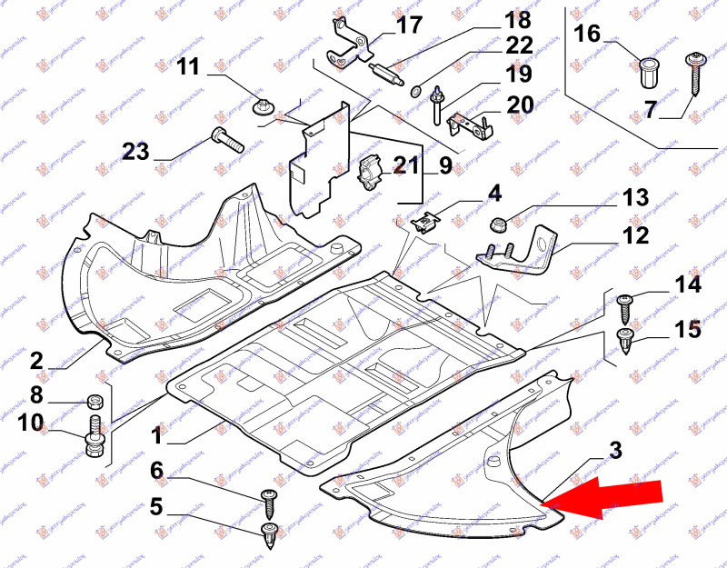 Mbrojtje/kapak nën motor e plastikës / anësore
