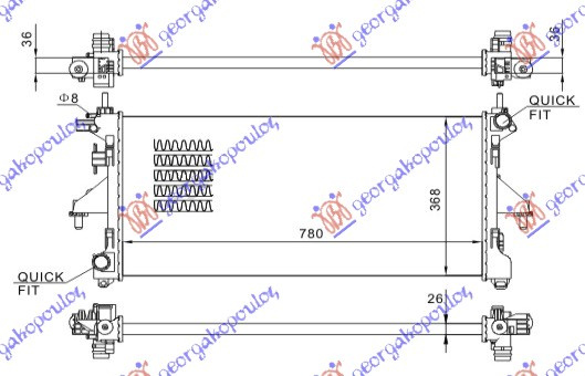 Radiator për motor 2.3 JTD pa kondicioner dizel (marsh manual) (780x380x34)