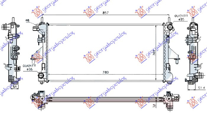 Radiator për motor 2.2-3.0 HDi (me/pa kondicioner) dizel (marsh manual) (780x380x26) (fletë metali)