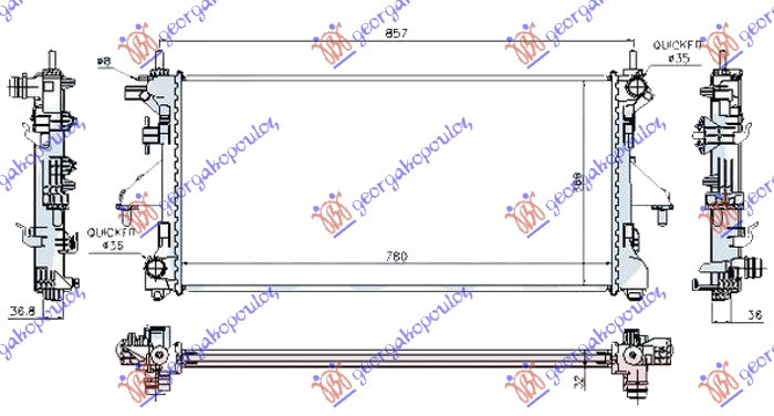 Radiator për motor 2.3 JTD pa kondicioner dizel (marsh manual) (780x380x26) (fletë metali)