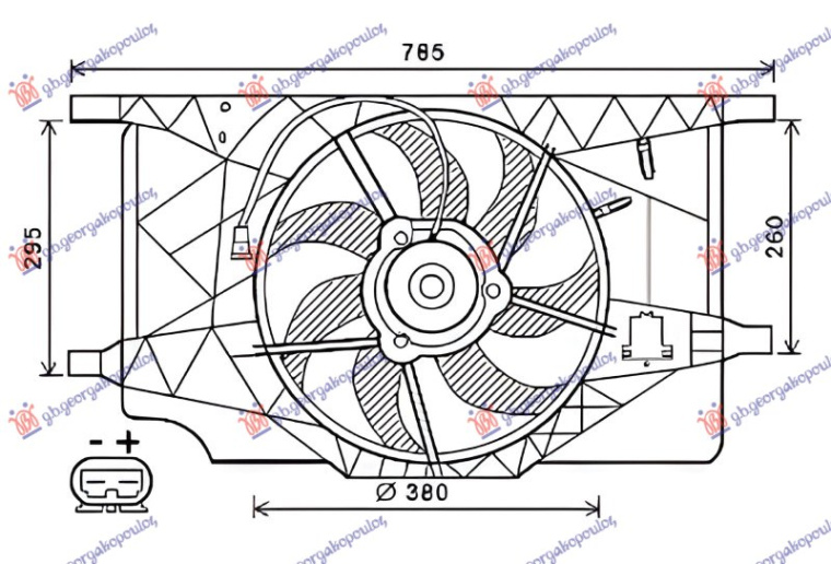 Ventilator komplet 1.9-2.0-2.2 dizel - 2.0 benzinë (380mm) (2 pinë)