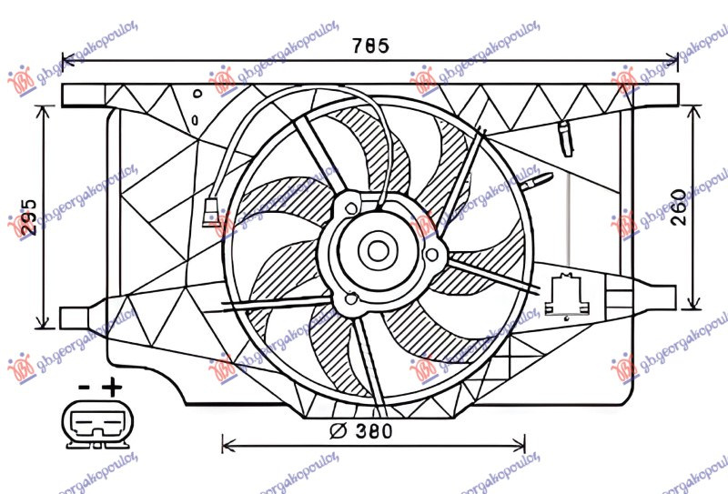 Ventilator komplet 1.9-2.0-2.2 dizel - 2.0 benzinë (380mm) (2 pinë)