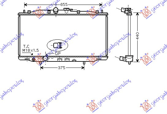 Radiator për motor 2.0-2.4 benzinë (marsh manual) (375x713x16)