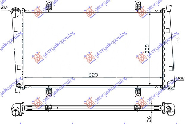 Radiator për motor 1.9 T.D (62,2x33x27) 00-06