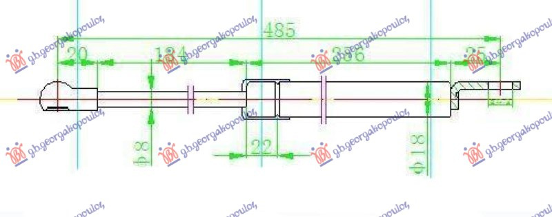Amortizues (një) për derën e bagazhit (485L-190N)