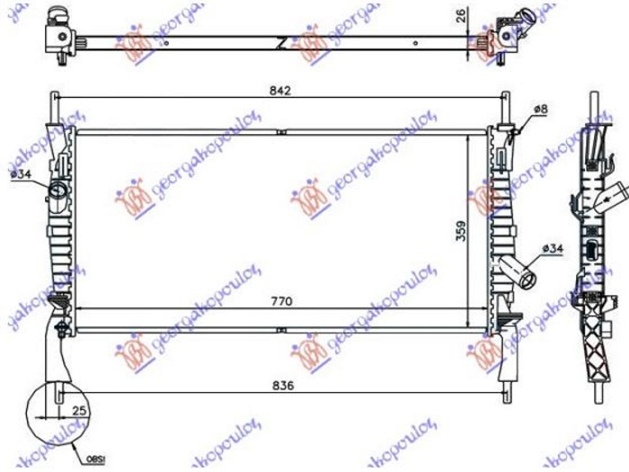 Radiator për motor 2,2-2,4TDCI-2,3i (me kondicioner) (76,8x38) (KOYO)
