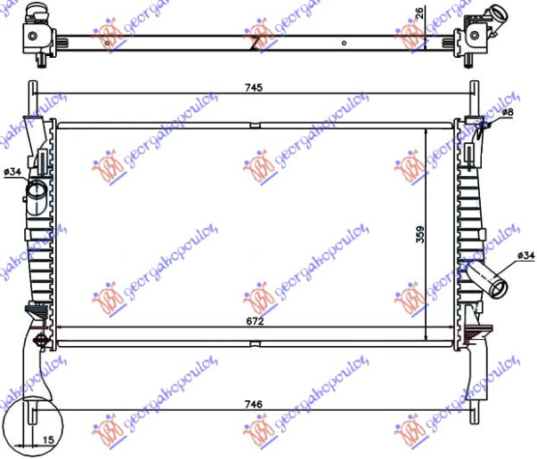 Radiator për motor 2.2-2.3TDCI-2.4i (pa kondicioner) (67x38)