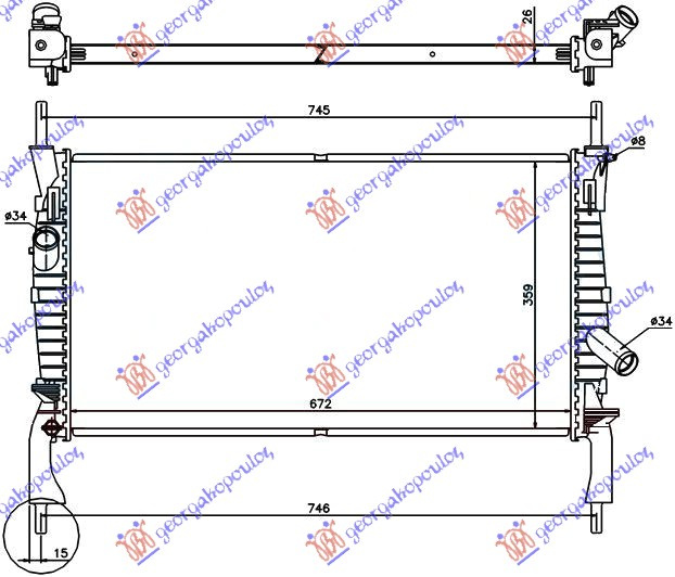 Radiator për motor 2.2-2.3TDCI-2.4i (pa kondicioner) (67x38)