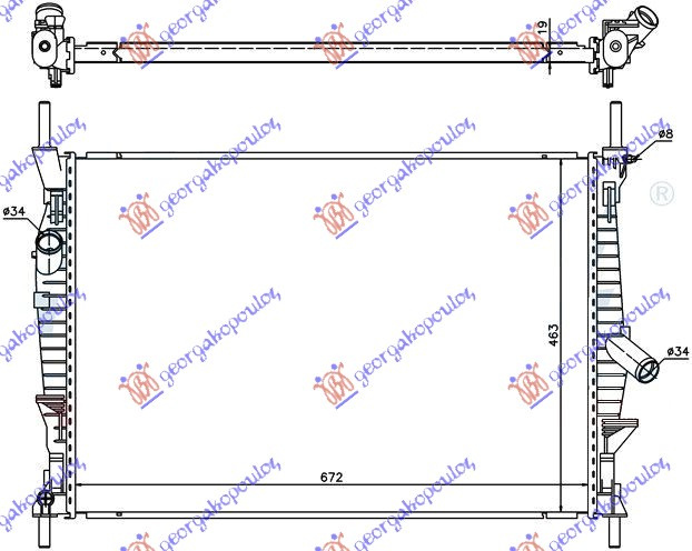 Radiator për motor 2.2-2.4 TDCi pa kondicioner (67.5x45.5)