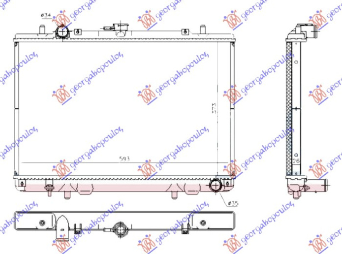Radiator për motor 2.0-2.4 benzinë (marsh manual) (373x593) (VALEO CLASSIC)