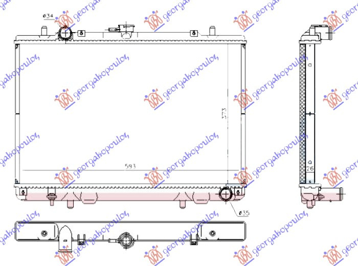 Radiator për motor 2.0-2.4 benzinë (marsh manual) (373x593) (VALEO CLASSIC)