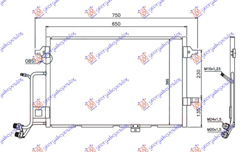 Radiator i kondicionerit 2.5 Tdi dizel 01- (590x420x16)
