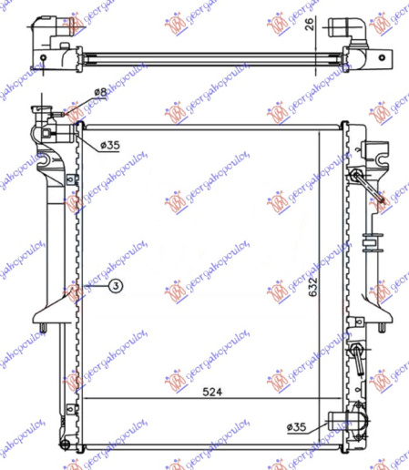Radiator për motor 2.5 T.D (marsh automatik) (525x635x26)