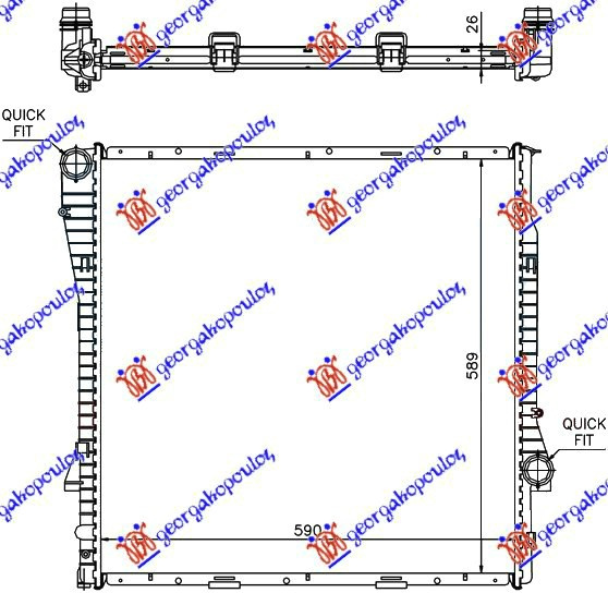 Radiator për motor 3.0 benzinë/dizel (marsh automatik) (59x60x2,4) (MAHLE BEHR PREMIUM LINE)